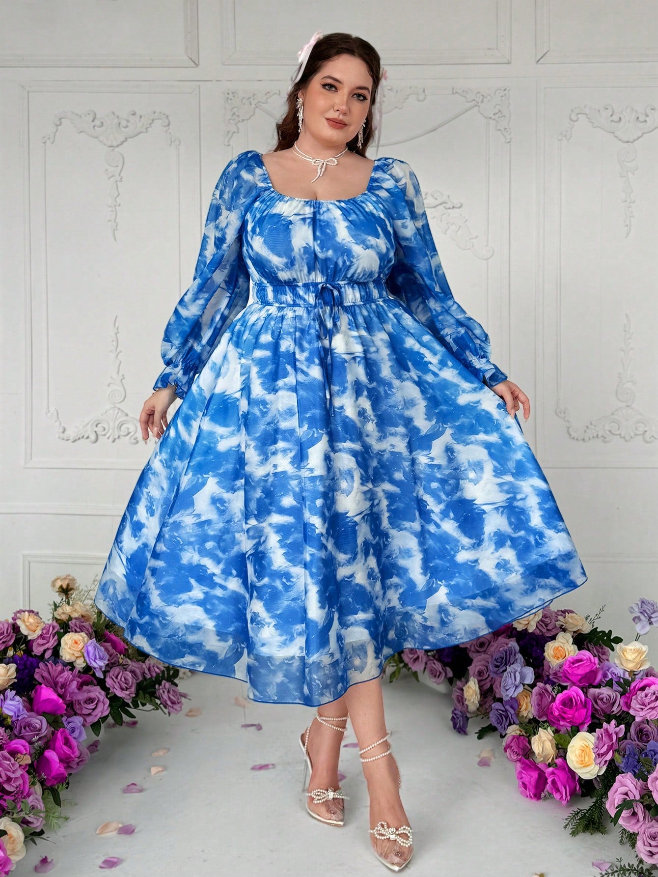 Plus Size Romantic Square Neck A-Line Dress with Valentine Rose Heart – Canary Houze