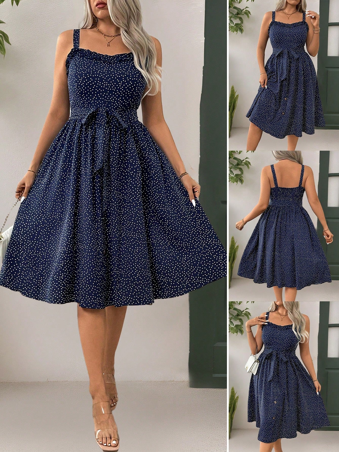 Step into summer with this playful plus size polka dot dress featuring a flirty ruffle hem and a cinched waist that flatters your curves. Lightweight and breezy, it’s perfect for sunny days and spontaneous adventures. Embrace effortless style and comfort in this must-have seasonal favorite!