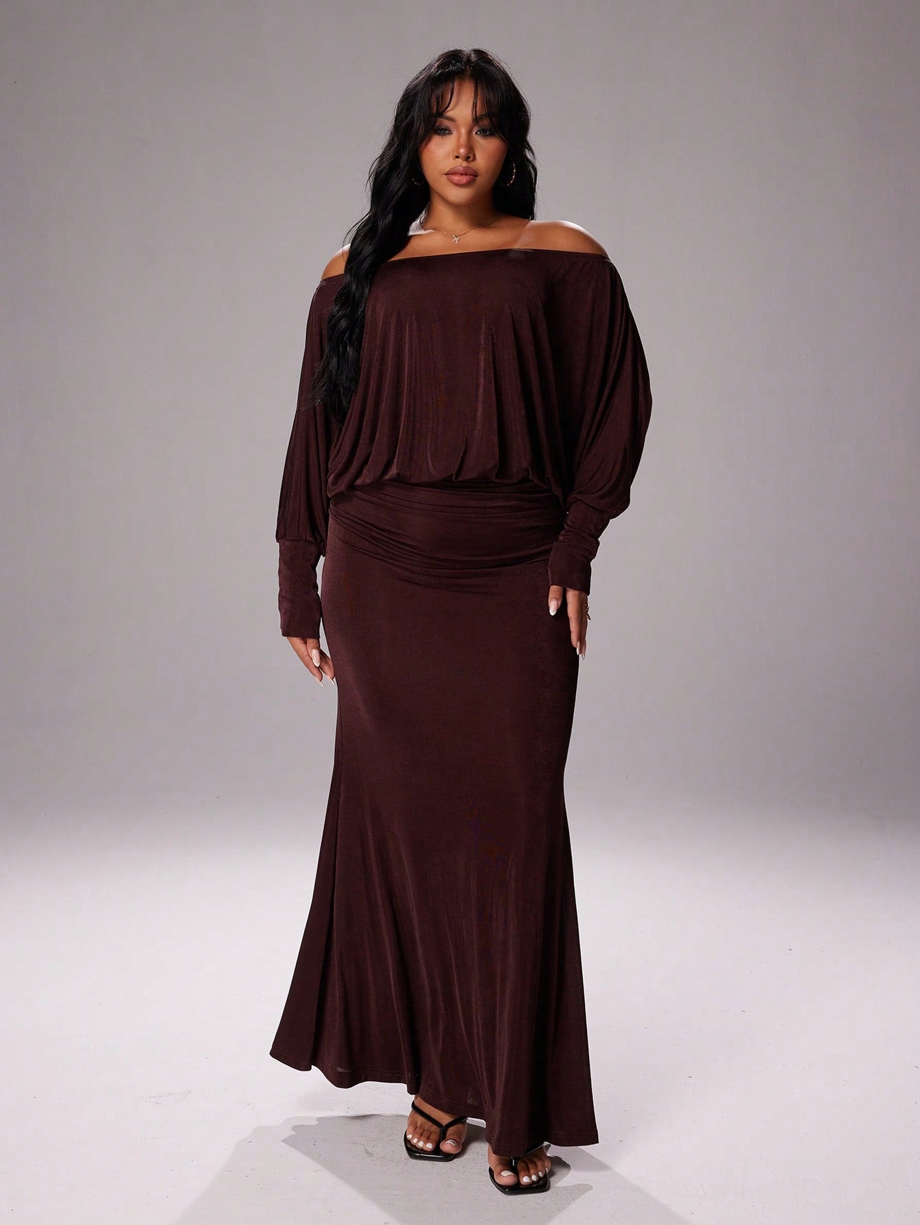 Plus Size Sequin Brown Vintage Romantic Sexy Party Glamorous Off Shoul – CANARY HOUZE
