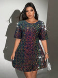 Shine bright at every summer party with this plus size sequin dress! Featuring a playful backless design and breezy short sleeves, it’s perfect for dancing the night away in style and comfort. Get ready to turn heads and sparkle under the sun or stars!