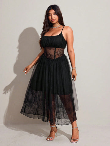 Turn heads at any party with this Plus Size Sexy Bodycon Lace Mesh Panel A-Line Cocktail Dress. Designed to flatter your curves, it combines delicate lace and sheer mesh panels for a flirty, confident look. The A-line silhouette adds a playful touch while ensuring comfort all night long. Perfect for dancing, mingling, or making a statement, this dress brings out your bold, beautiful side with ease.
