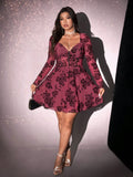Celebrate Valentine's Day in style with this Plus Size Sexy Flocking Flower Long Sleeve Bodysuit. Featuring delicate flocked floral patterns and a flattering fit, it combines comfort with a touch of romance. The long sleeves add elegance while enhancing your silhouette, making it perfect for a playful and confident look on your special day.