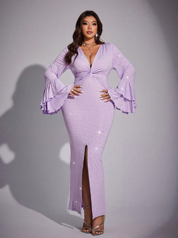Plus Size Shiny Knit Twist Front Maxi Dress for Elegant Party and Holi Canary Houze Plus Size Shiny Knit Twist Front Maxi Dress for Elegant Party and Holi Canary Houze
