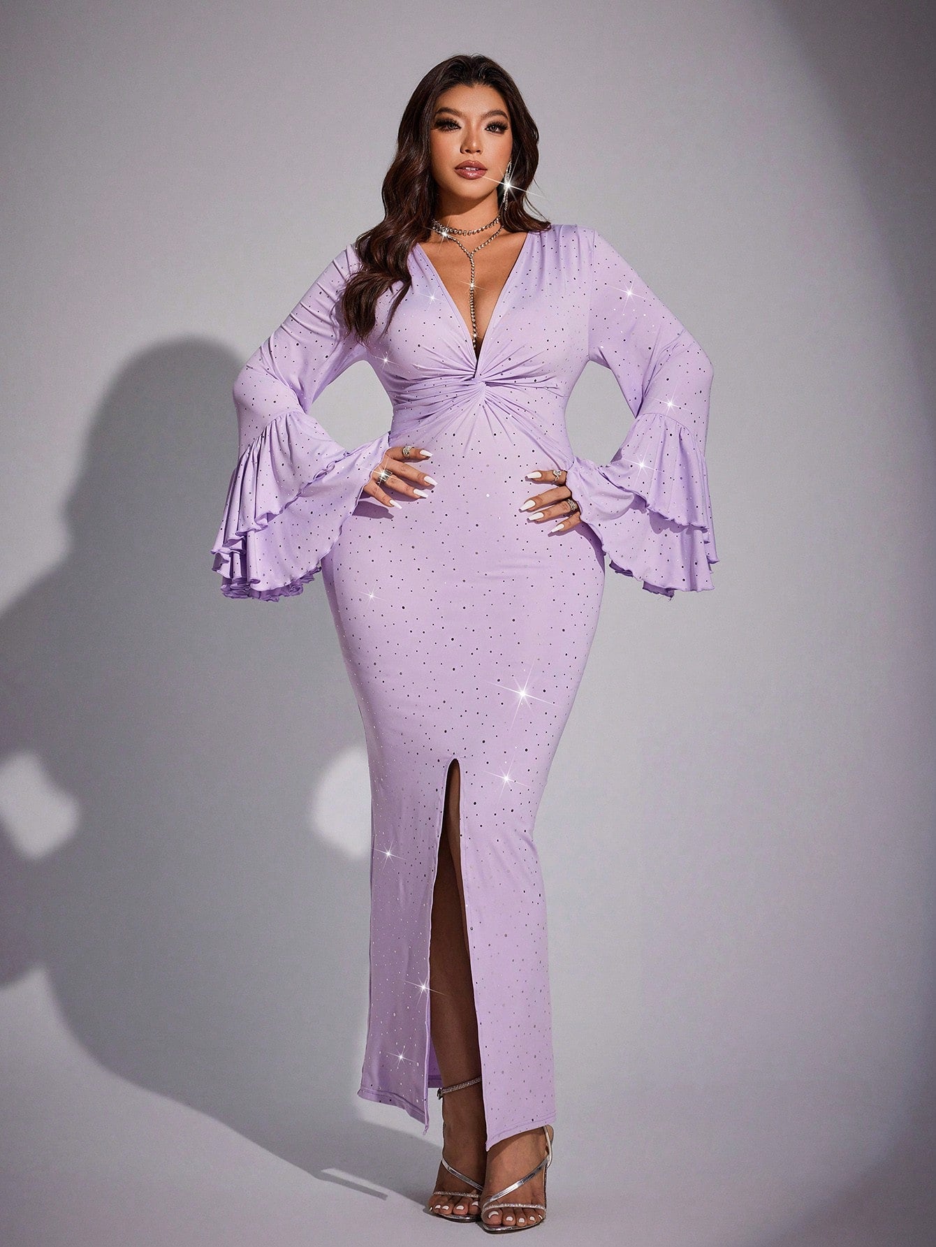 Plus Size Shiny Knit Twist Front Maxi Dress for Elegant Party and Holi –  Canary Houze