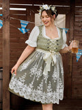 Celebrate in style with this Plus Size Sleeveless Flare Dress featuring a charming contrast lace waist that adds a flirty touch to your silhouette. Perfectly twirl-worthy for Oktoberfest or charming enough for weddings, this dress combines comfort and flair for all your festive moments. Embrace the fun with a flattering flare that moves with you!