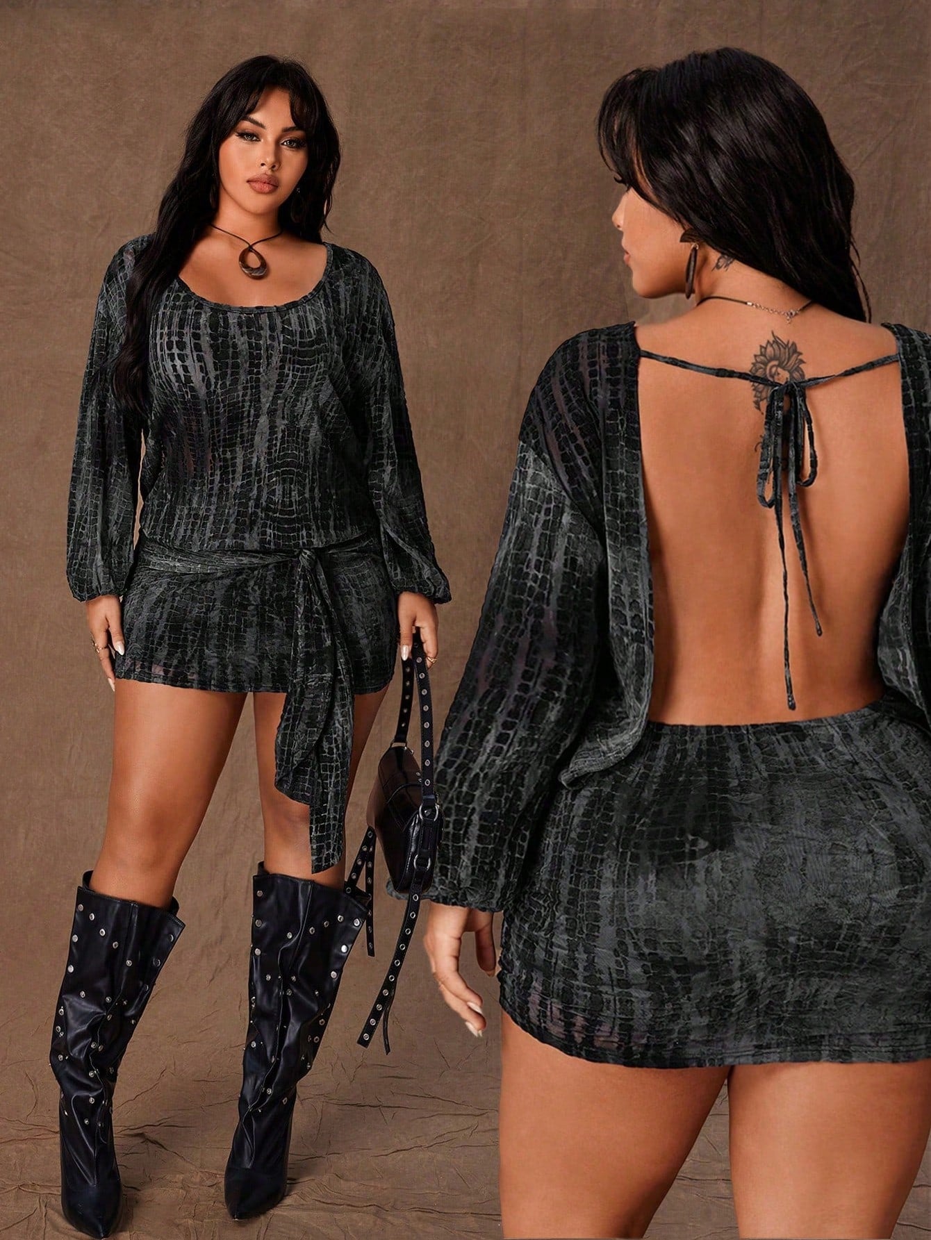 Turn heads this season in our stunning Plus Size Snake Skin Print Flocked Mesh dress—where bold style meets comfort. The luxe flocked mesh overlay adds dimension and texture, while the flattering bodycon silhouette celebrates your curves. Long sleeves keep you cozy through autumn and winter, perfect for parties, nights out, or whenever you want to feel fabulous. The midi length offers sophisticated coverage with serious attitude. Slip into confidence and let your fashion do the talking!