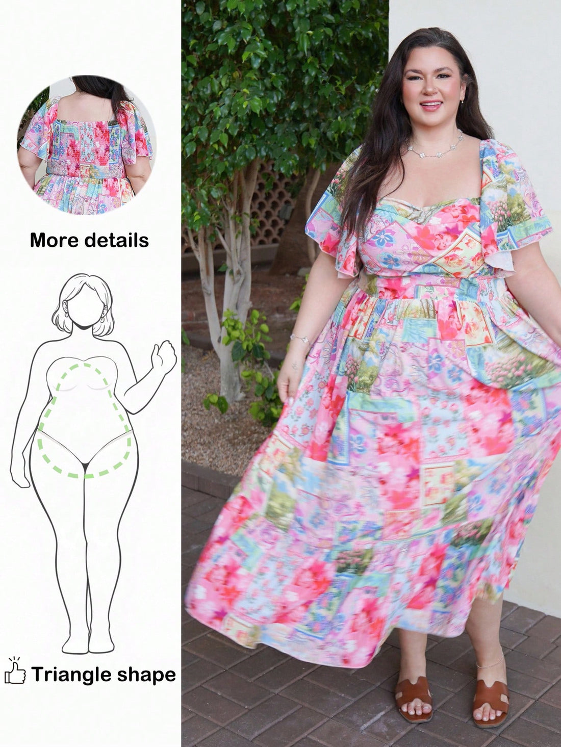 Embrace spring in style with this charming plus-size maxi dress, designed with pear-shaped figures in mind. The multicolor plaid pattern brings cheerful energy to your wardrobe, while the square neckline flatters your frame beautifully. Fluttery ruffle sleeves add a touch of whimsy and movement, and the flowing maxi length skims gracefully over curves. Perfect for garden parties, casual outings, or whenever you want to feel fabulous and comfortable. This dress celebrates your shape while keeping you cool an