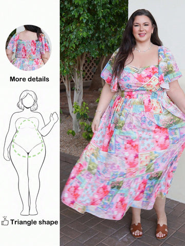 Embrace spring in style with this charming plus-size maxi dress, designed with pear-shaped figures in mind. The multicolor plaid pattern brings cheerful energy to your wardrobe, while the square neckline flatters your frame beautifully. Fluttery ruffle sleeves add a touch of whimsy and movement, and the flowing maxi length skims gracefully over curves. Perfect for garden parties, casual outings, or whenever you want to feel fabulous and comfortable. This dress celebrates your shape while keeping you cool an