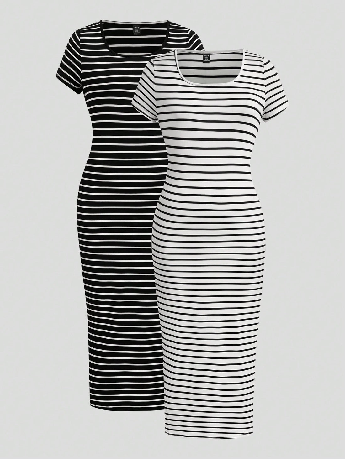 Rock the summer in style with our Plus Size Striped Long Dress Set! Featuring a trendy black, white, and gray design, this casual outfit will keep you looking effortlessly chic. Perfect for a day out or a relaxing evening, this dress set will have you feeling confident and comfortable.