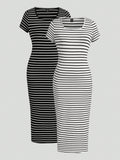 Rock the summer in style with our Plus Size Striped Long Dress Set! Featuring a trendy black, white, and gray design, this casual outfit will keep you looking effortlessly chic. Perfect for a day out or a relaxing evening, this dress set will have you feeling confident and comfortable.