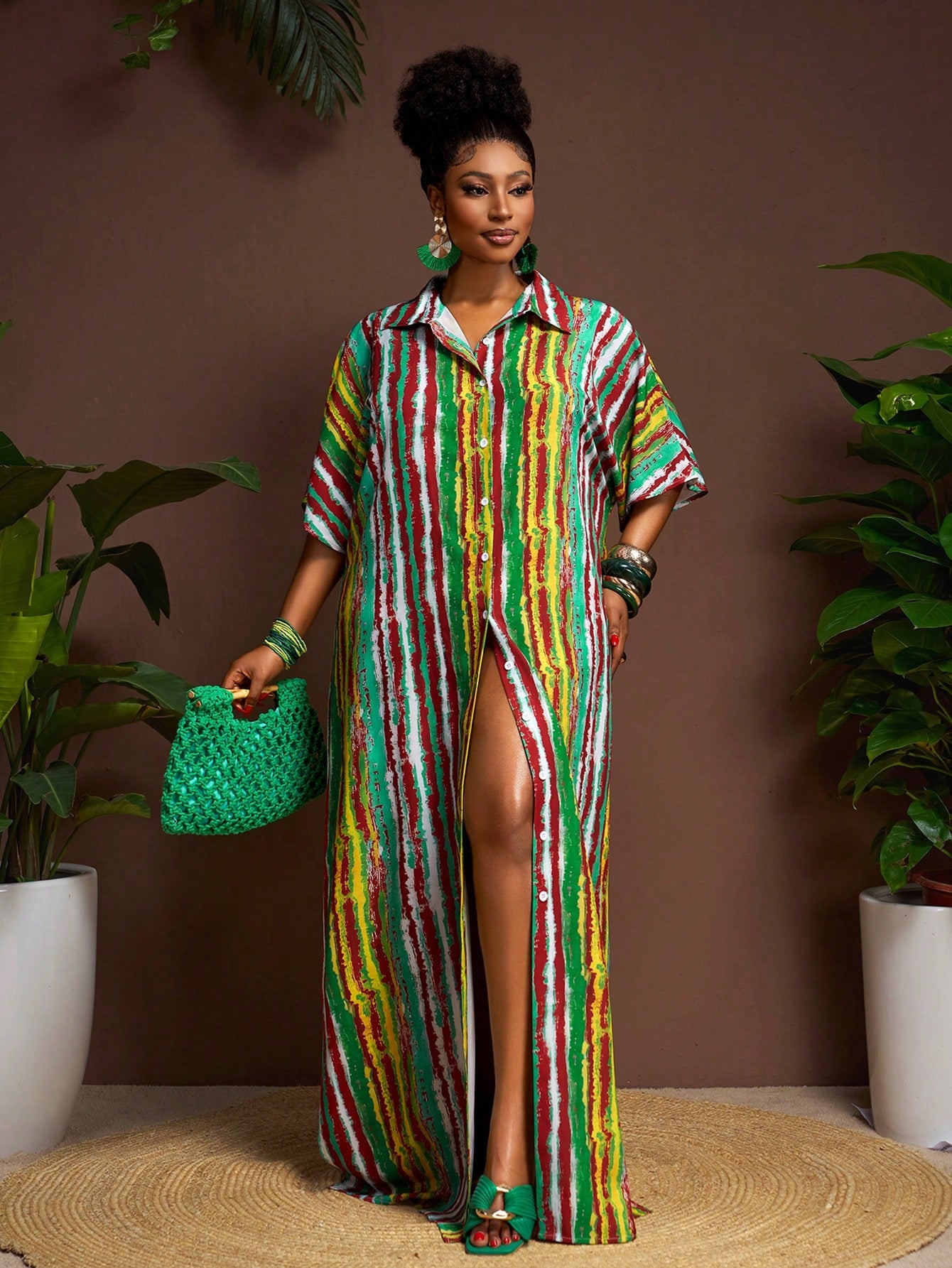 plus size maxi shirt dress Striped - Colorful and Casual for Spring/Su – CANARY HOUZE Color:Green Silver 240507 Thanksgiving Dress, Autumn Dress, selling Halie—now with the