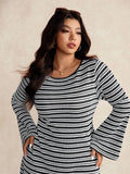 Turn heads this fall in our Plus Size Striped Casual Dress, designed with a playful flare! Featuring a comfy round neck and whimsical flare sleeves, it blends style and ease perfectly. The flattering stripes add a fun twist, making it a must-have for your cozy autumn wardrobe. Whether out for brunch or a casual day about town, this dress keeps you looking fabulous and feeling free!