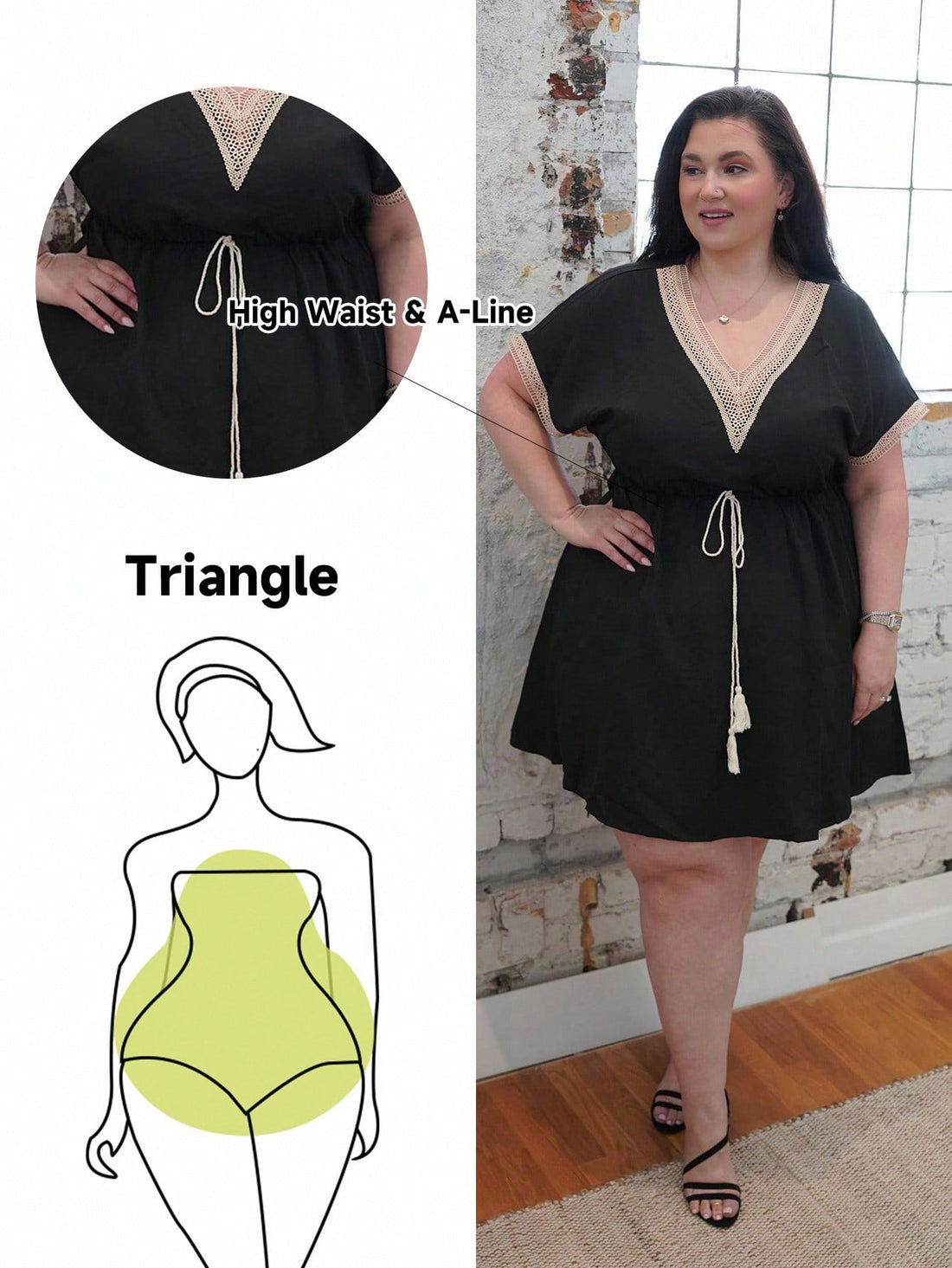 Celebrate your curves this season in a dress designed with you in mind! This plus-size stunner features a vibrant color-block design mixed with delicate lace patchwork for visual interest. The cinched waist flatters your silhouette while the relaxed batwing sleeves keep things breezy and comfortable. Perfect for pear-shaped figures, the tailored fit skims over hips while the fitted bodice creates beautiful balance. Whether you're heading to brunch or a casual night out, this summer essential combines trendy