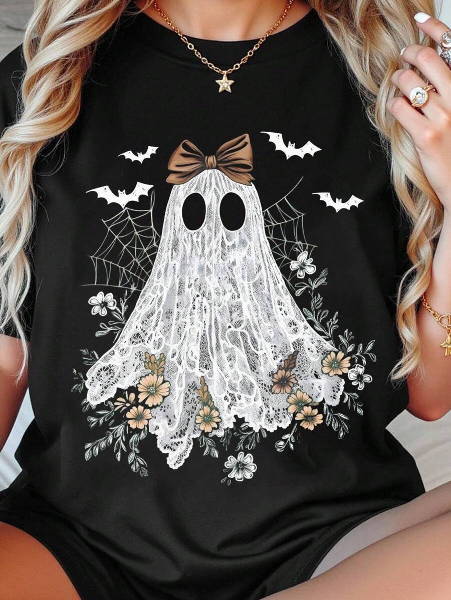 Celebrate Halloween in comfort and style with this Plus Size Summer Ghost Print Short Sleeve T-Shirt. Featuring a fun ghost design, it’s perfect for casual outings or spooky gatherings. Lightweight and breathable, this tee keeps you cool while adding a playful touch to your seasonal wardrobe. Embrace the spirit of Halloween with a shirt that’s as comfortable as it is festive!