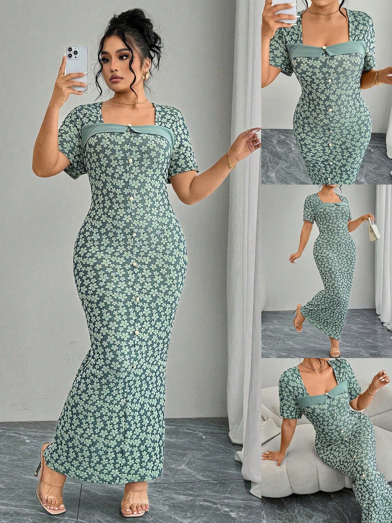 Embrace your curves in this flirty plus-size dress featuring a romantic sweetheart collar that frames your face beautifully! The stylish solid color patchwork adds visual interest, while the button-front detail lets you decide just how sassy you want to be. Perfect for turning heads at brunch or adding a pop of fun to your everyday wardrobe!