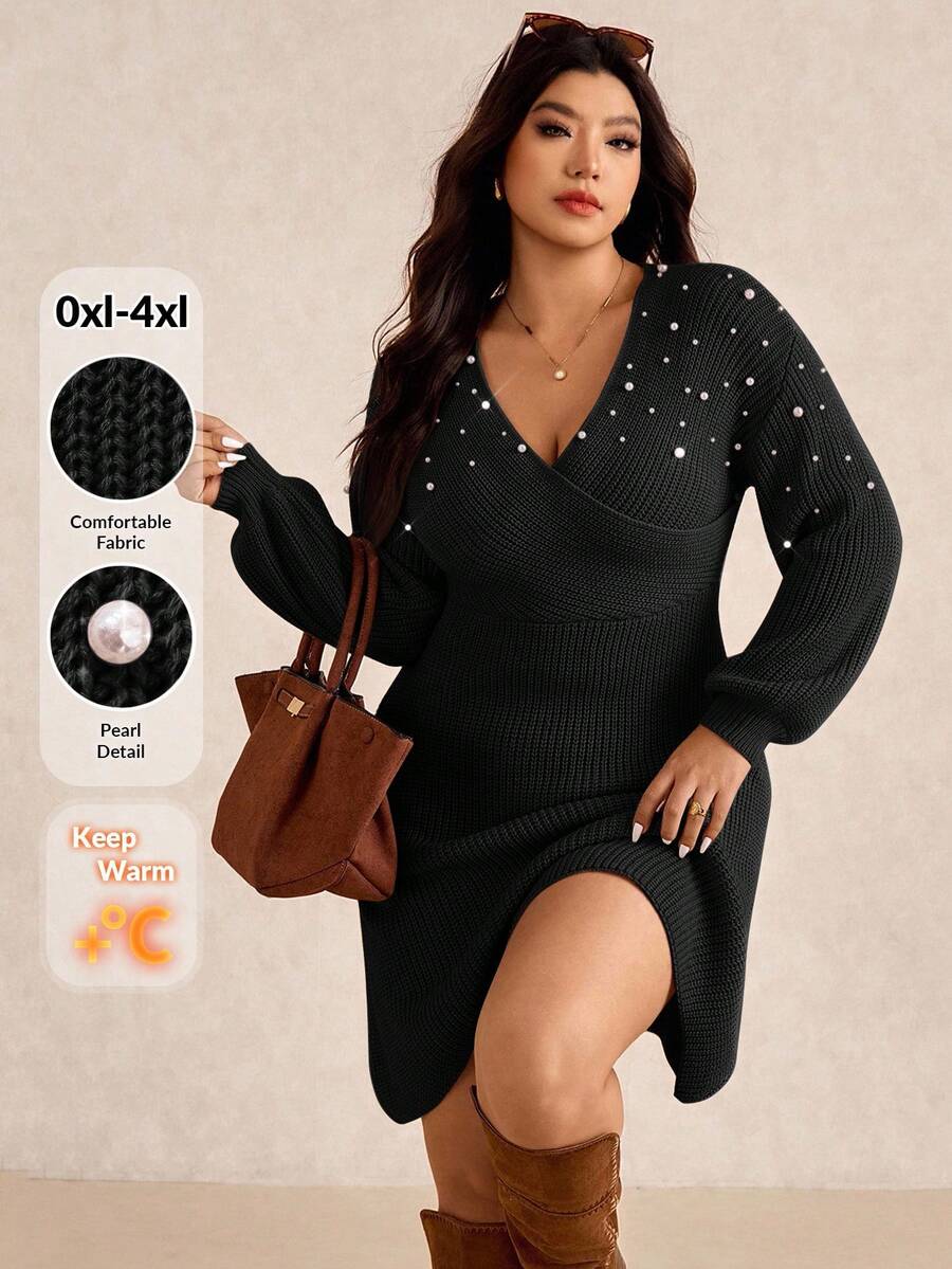 Elevate your autumn and winter wardrobe with this fabulous plus-size dress that effortlessly blends sophistication with modern edge. The striking criss-cross design paired with delicate pearl embellishments creates an eye-catching focal point that works beautifully for casual outings or dressed-up occasions. Tailored for curvy silhouettes, this urban chic piece offers the perfect balance of comfort and style, making it your go-to choice for looking polished without trying too hard. Whether you're heading to