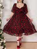 This boho dress for plus size ladies is the perfect addition to your summer wardrobe. The sweetheart neck and ruffle sleeves add a touch of romanticism, while the heart print and tie waist bring a playful touch. Get ready to turn heads on Valentine's Day (and any other day) with this eye-catching dress.