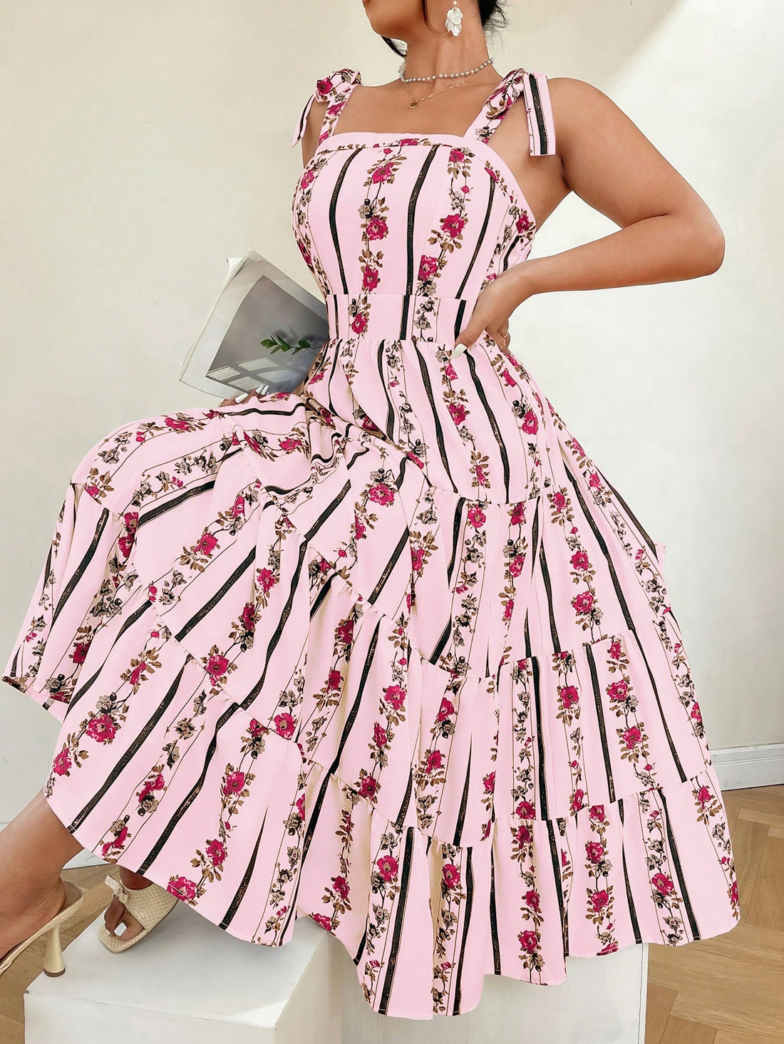 Step into timeless charm with this Plus Size Vintage Floral Cami Waisted Dress. Its flattering waistline and delicate floral print bring a playful yet elegant vibe, perfect for twirling through sunny days or dazzling at evening gatherings. Designed to celebrate curves with style and comfort, this dress is your go-to for effortless grace and fun flair.