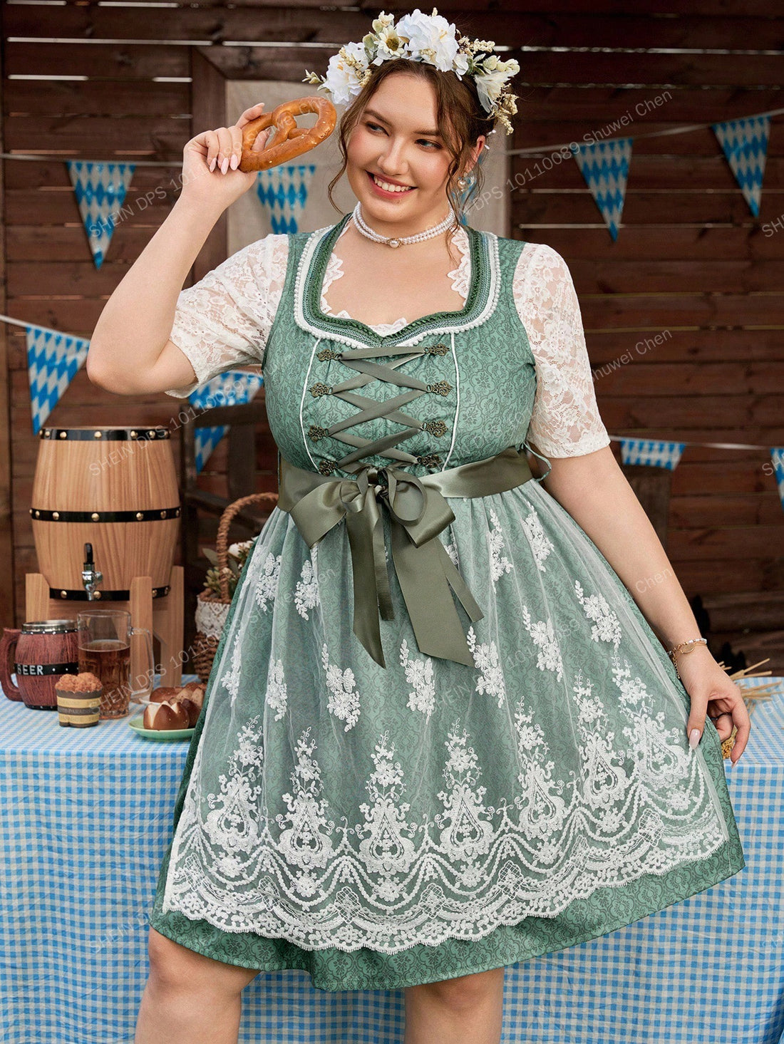 Step into timeless charm with this plus size vintage green dress, adorned with delicate lace trim for an elegant touch. Perfect for Oktoberfest festivities or weddings, it combines classic style with comfortable fit to keep you twirling all day. Embrace your curves and celebrate in a dress designed to make you feel fabulous and festive!