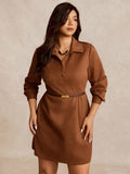 Saddle up in style with this plus-size Western cowgirl dress that brings authentic frontier flair to your wardrobe. Crafted from rich brown suede, this showstopper features a classic shirt collar and long sleeves for that true rodeo-ready look. Perfect for country concerts, themed parties, or anyone who wants to channel their inner cowgirl with confidence and comfort. Embrace your bold, adventurous spirit in a dress that's as unique and fearless as you are.