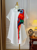 Embrace sunny days in this playful plus size shirt dress featuring a vibrant parrot print. The batwing sleeves offer breezy comfort, while the button-front design adds a casual, effortless vibe perfect for holiday adventures. Lightweight and fun, it’s your go-to summer essential for easy style and all-day comfort.