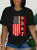 Celebrate summer in style with this playful plus size women's T-shirt featuring a vibrant American flag butterfly print. The casual crew neck design offers comfort and ease, perfect for sunny days and laid-back outings. Made to flatter and fit comfortably, this tee adds a fun, patriotic twist to your warm-weather wardrobe.