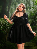Get ready to slay at every vacation and party with this Plus Size Women's Black Casual Mini Dress! The puff sleeves and sweetheart neckline add a touch of playful charm to this versatile dress. Perfect for showing off your curves and creating a fashion statement.