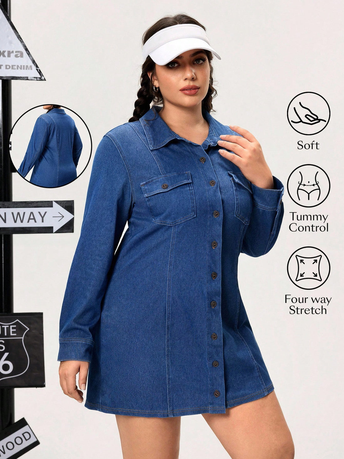Slip into everyday ease with this Plus Size Women's Casual Navy Blue Elastic Knit Denim Dress. Designed for vacation vibes and laid-back days, its stretchy knit fabric moves with you, ensuring comfort without sacrificing style. The rich navy hue adds a touch of classic charm, making it an effortless go-to for your casual adventures. Whether strolling the boardwalk or sipping coffee downtown, this dress keeps you comfy and cute all day long.