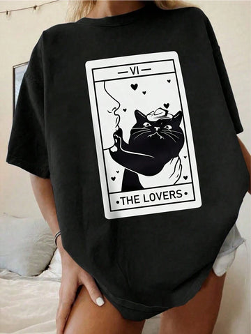 Add a splash of fun to your casual wardrobe with this plus size short sleeve t-shirt featuring a playful cat print and quirky letter design. Soft and comfortable, it’s perfect for everyday wear while showing off your love for feline friends with a cheeky twist. Embrace comfort and charm in one stylish tee!