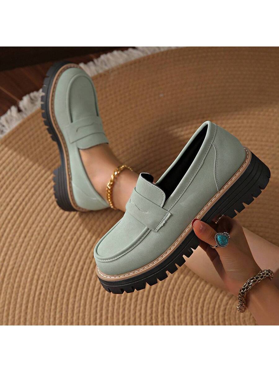 Experience timeless elegance with these Plus Size Women's Chunky Heel Loafers, designed in a retro British style. Featuring a sturdy platform and chunky heel, these loafers provide both comfort and a confident stride perfect for spring and autumn wear. Their casual yet refined look seamlessly complements a variety of outfits, making them an ideal choice for everyday sophistication tailored to plus size feet. Durable construction ensures long-lasting wear, while the design supports all-day comfort. Perfect f