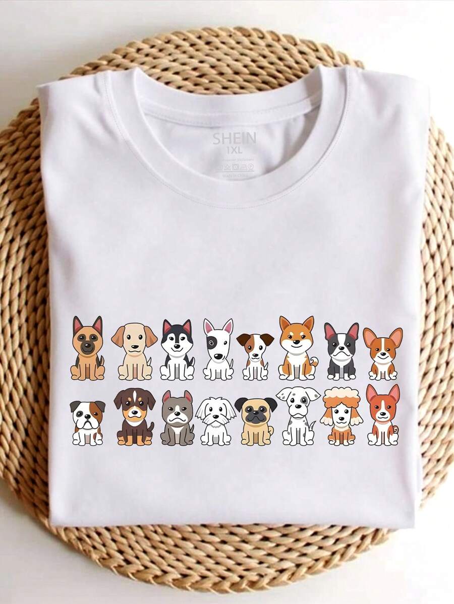 Celebrate summer in style with this playful plus size women's t-shirt featuring an adorable dog graphic and a fun letter slogan. The round neck design offers comfort and breathability, making it perfect for warm days. This cute top adds a cheerful vibe to your casual wardrobe while ensuring a flattering fit that embraces your curves. Ideal for dog lovers who want to express their fun side effortlessly.