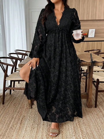 Make a statement in this stunning plus-size lace dress that celebrates your curves with confidence! The plunging V-neckline draws the eye while delicate lace details add timeless elegance. Playful lantern sleeves bring movement and dimension to your silhouette, creating a flattering, fashion-forward look. Available in rich solid colors, this versatile piece transitions seamlessly from date night to special occasions. Slip it on and feel absolutely fabulous—because style has no size limit!