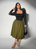 Step into autumn with flair in this plus size colorblock dress designed to brighten your wardrobe. Featuring a chic square neckline and cozy long sleeves, it blends comfort with elegance effortlessly. The playful mix of autumn hues adds a fresh twist to your seasonal style, making it perfect for everything from brunch dates to evening strolls. Embrace the season’s charm while feeling confident and comfortable all day long.