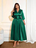 Step into the spotlight with this Plus Size Women's Elegant Long Sleeve Dress crafted from glossy fabric that catches every eye. Perfect for business casual days, it blends sophistication with a hint of fun, making your workday wardrobe anything but boring. The long sleeves add graceful coverage while the flattering fit celebrates your curves with confidence. Dress up your day with a shiny twist!