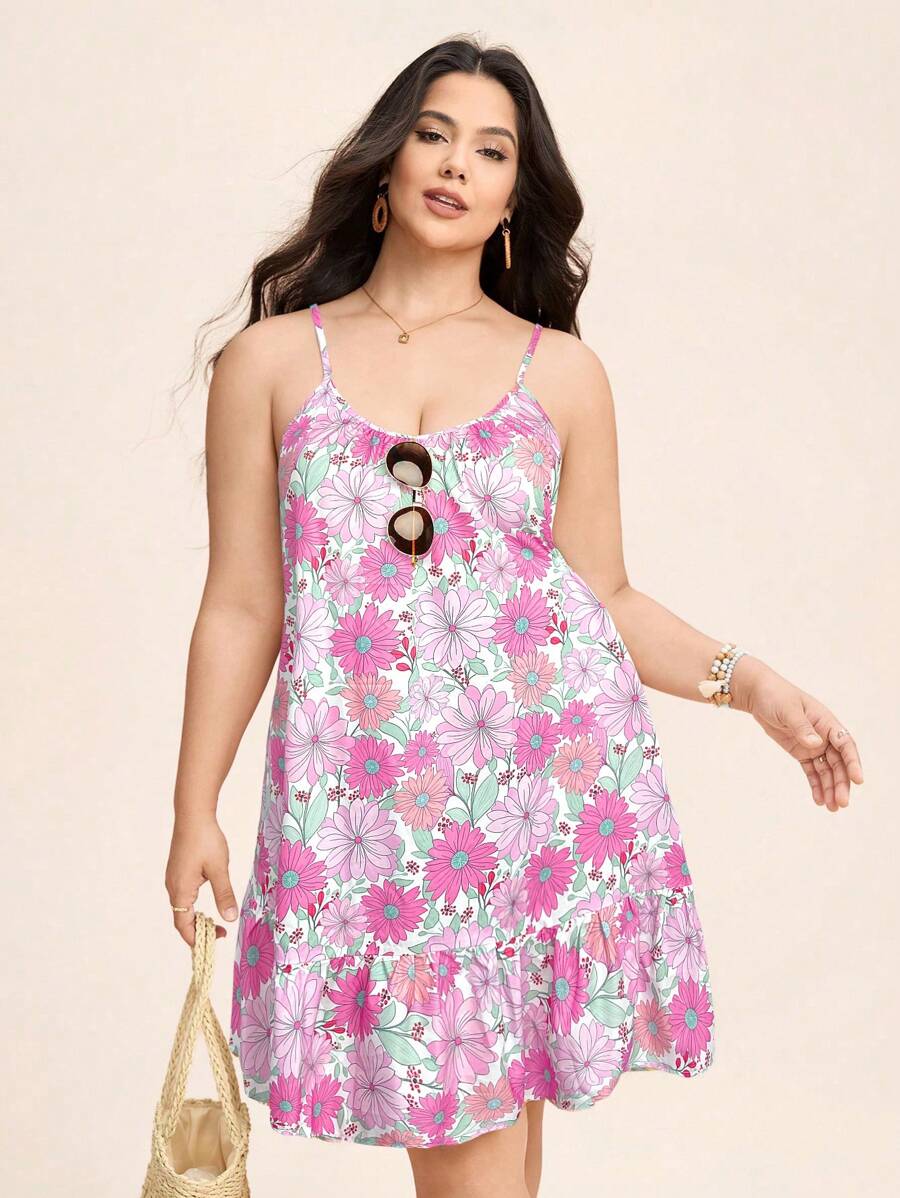Embrace sunny days in this playful plus size floral print suspender dress, perfect for a carefree bohemian vibe. The adjustable straps let you customize the fit for all-day comfort, while the breezy design keeps you cool and stylish. Whether you're strolling through a summer market or enjoying a picnic, this dress adds a splash of fun and effortless charm to your wardrobe.