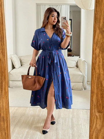 Step out in confidence and charm with this Plus Size Women's French Floral Embroidered Dress. Its delicate floral embroidery adds a touch of Parisian elegance, while the flattering fit celebrates your curves with style. Perfect for both casual brunches and special occasions, this dress blends comfort and sophistication in one playful package. Embrace your unique beauty and let this dress be your new favorite wardrobe staple.