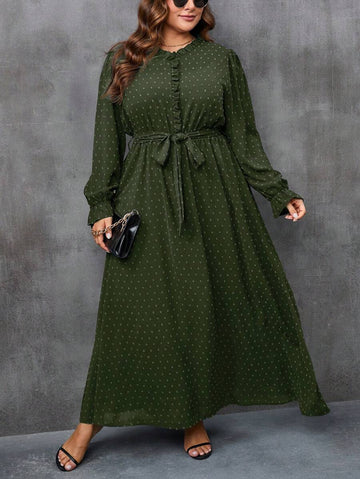 Elevate your wardrobe with this stunning plus-size belted dress that's equal parts sophisticated and fun! The charming lantern sleeves add a whimsical touch while the cinched waist creates a flattering silhouette that celebrates your curves. Perfect for brunch dates, office meetings, or nights out, this versatile piece transitions seamlessly from day to evening. Crafted for comfort and style, it's the dress you'll reach for again and again. Because looking fabulous should feel effortless!