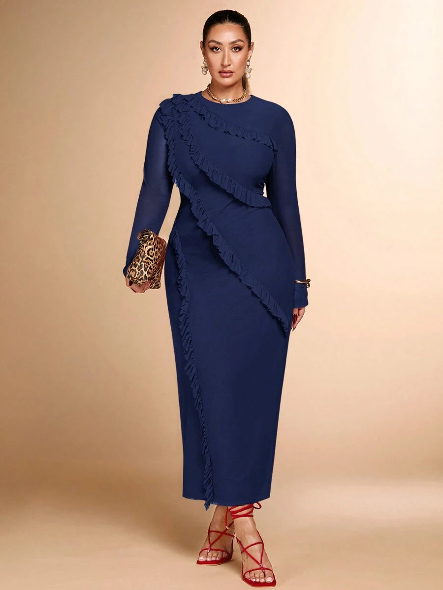 Turn heads with this playful plus size mesh bodycon dress, designed to hug your curves with confidence. Featuring an elegant round neck and long sleeves, it’s perfect for cocktail parties, weddings, or any seasonal celebration where you want to shine. The breathable mesh adds a flirty touch while keeping you comfortable all night long. Celebrate your style and step out with charm and grace in this stunning dress made just for you.