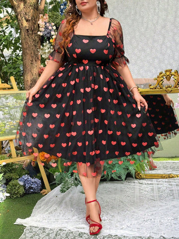 Get ready to fall in love with our Plus Size Women's Romantic Black and Red Heart Mesh Dress! Perfect for Valentine's Day, this dress features a playful heart mesh design that will make you stand out from the crowd. Show off your romantic side and look fabulous!