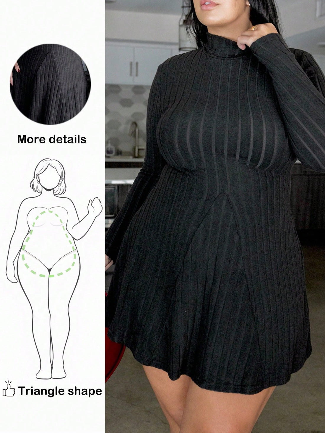 Embrace your curves with confidence in this charming ribbed dress, thoughtfully designed to celebrate pear-shaped silhouettes. The structured stand collar adds a polished touch, while the fitted ribbed fabric skims your frame beautifully without clinging. Perfect for spring strolls and summer adventures, this casual essential transitions effortlessly from brunch to evening plans. Available in plus sizes, it's the wardrobe staple that makes you feel fabulous every single day. Simple, stylish, and unapologeti