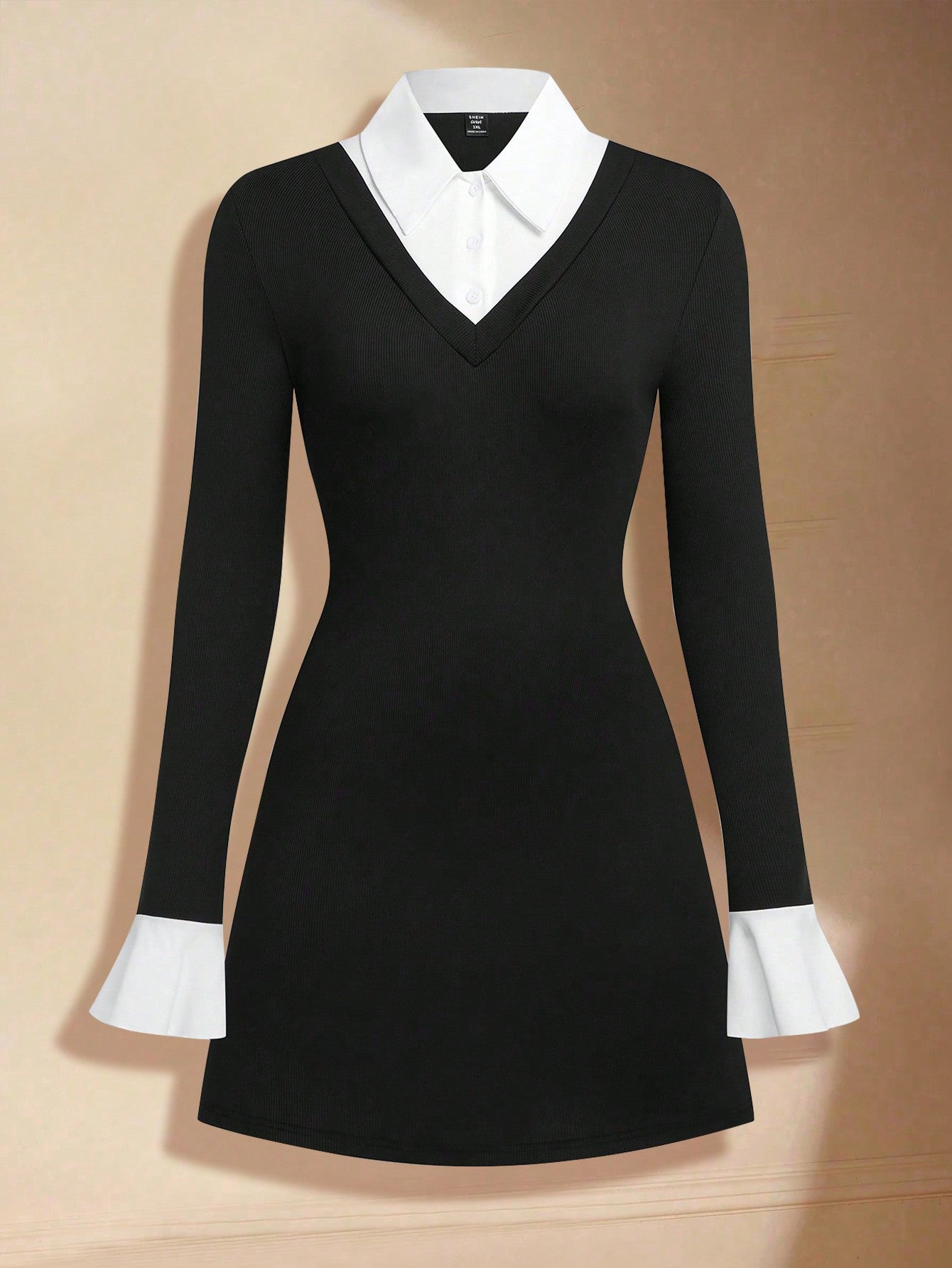 color block bodycon dress Plus Size Women's Textured Colorblock Shirt Collar for a Chic Look Julie Brown NYC Dress Size:FR 50 - Preorder Your stylish objective Giovanni
