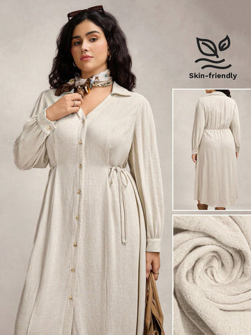 Step into effortless style with this Plus Size V-Neck Button-Up Dress! Its long sleeves and flattering V-neck blend comfort and charm, making it your go-to for workdays, weddings, or cozy fall outings. Button it up for a polished look or leave a few undone for casual flair—this dress adapts to your mood and occasion with playful grace.