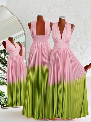 Step into vacation mode with this plus size dress that’s as playful as your getaway plans. Featuring a breezy pleated hem and a beautiful gradient color, it combines style and comfort effortlessly. Whether you're strolling along the beach or enjoying a casual brunch, this dress promises to keep things light, fun, and flattering all day long. Let your outfit do the relaxing!