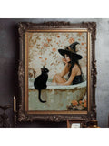 Upgrade your Halloween decor with our Pondering in Bathtub: Light Academia Gothic Poster. This whimsigoth wall art will add a touch of elegance to your home while also providing a spooky vibe. Perfect for those who appreciate the dark yet beautiful aesthetic of light academia.