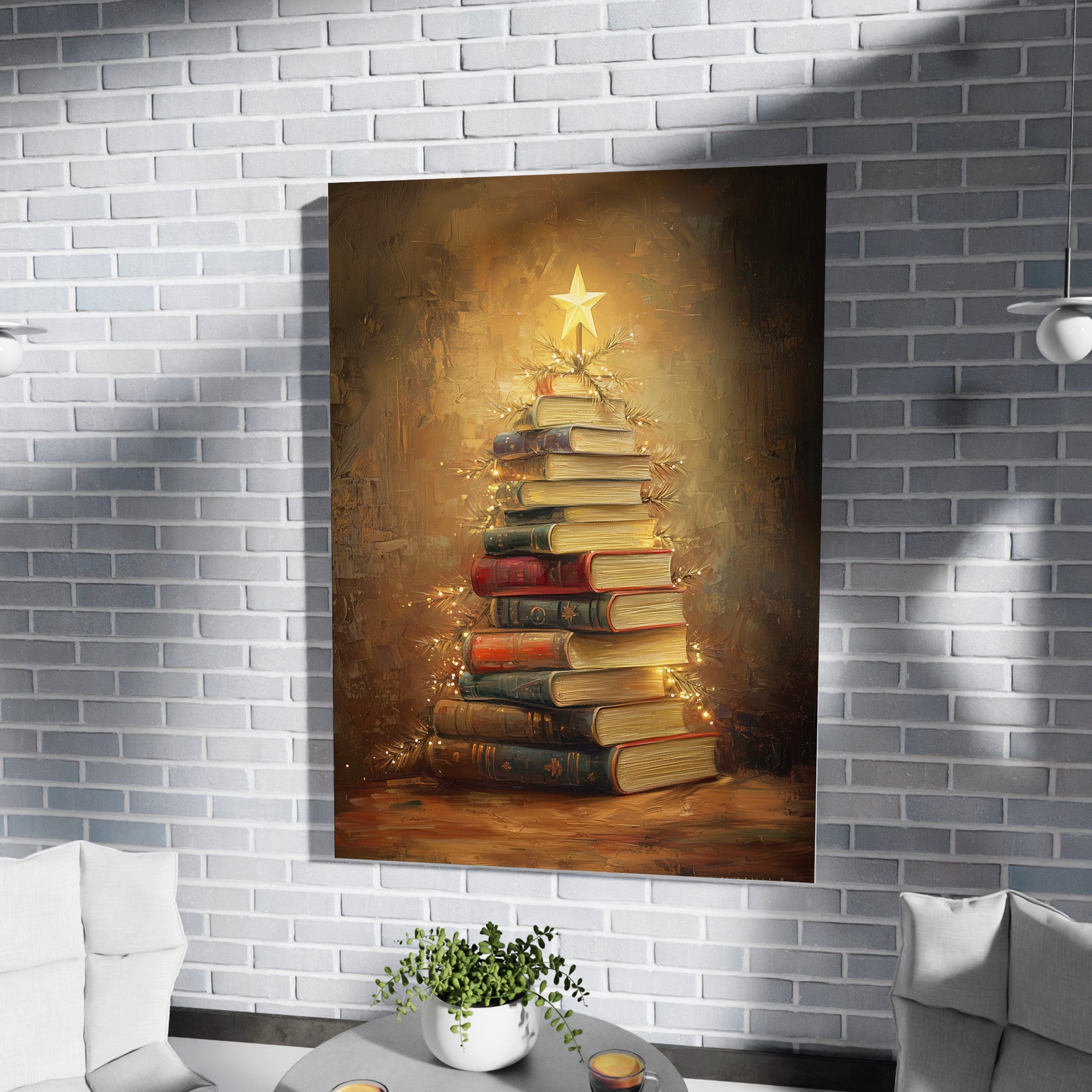 Christmas Book Stack Printable, Book Lover Gift Printable, Cozy Holiday Wall Art