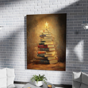 Christmas Book Stack Printable, Book Lover Gift Printable, Cozy Holiday Wall Art