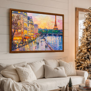 Vibrant Paris Street Scene Near Eiffel Tower Impasto Oil Painting Cityscape Wall Art