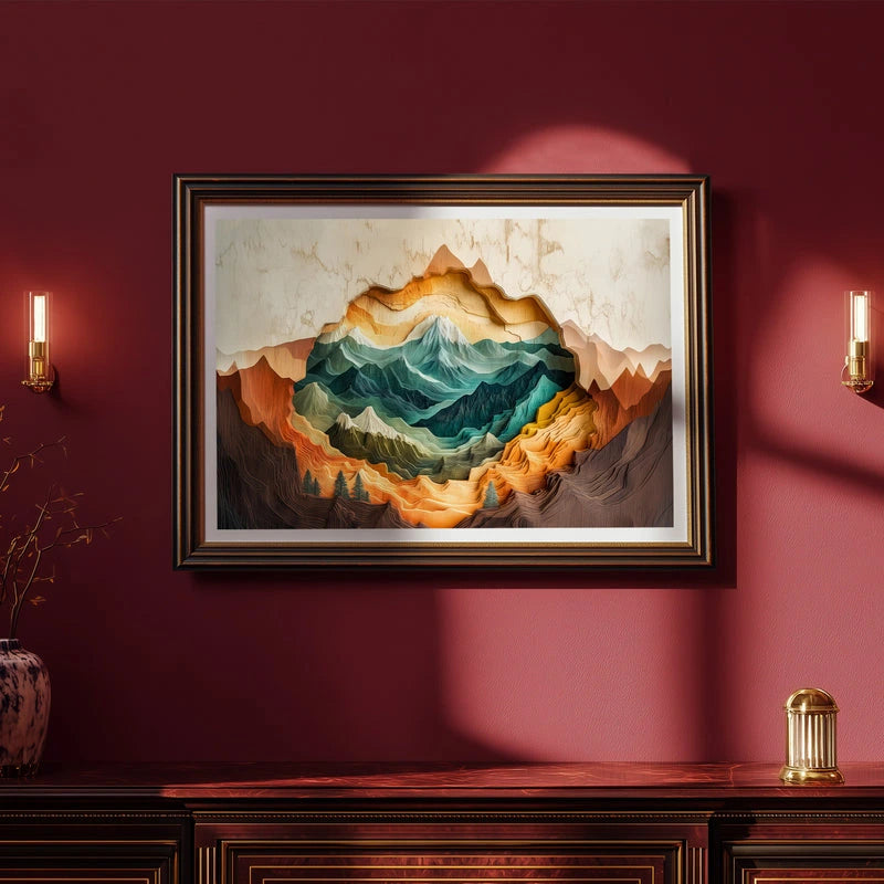 Dive into a world of dimensional wonder with this eye-catching abstract mountain poster! Layered peaks in rich, moody blues create stunning depth that practically leaps off your wall, while delicate gold accents add a touch of glamour and sophistication. Perfect for art lovers who crave something bold yet elegant, this piece transforms any room into a gallery-worthy space. Whether you're decorating a modern loft, cozy bedroom, or creative workspace, this captivating landscape brings drama, style, and a hint