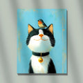 This delightful poster showcases an adorable tuxedo cat beaming with joy as a red-breasted bird perches contentedly on its head. It's a whimsical celebration of unlikely friendships and pure happiness. Ideal for brightening up bedrooms, living rooms, or creative spaces, this playful artwork brings warmth and a smile to your walls. A perfect gift for animal lovers who appreciate humor and heartfelt moments captured in art.