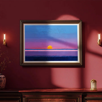 Catch the magic of dusk with this eye-catching abstract sunset poster! Bold horizontal strokes of purple, blue, and pink create a dreamy landscape beneath a glowing yellow sun. Perfect for adding warmth and artistic flair to any room, this vibrant piece brings the beauty of golden hour indoors. Whether you're a sunset chaser or modern art lover, this playful print transforms blank walls into conversation starters. Frame it, hang it, and let your space glow with color and creativity!